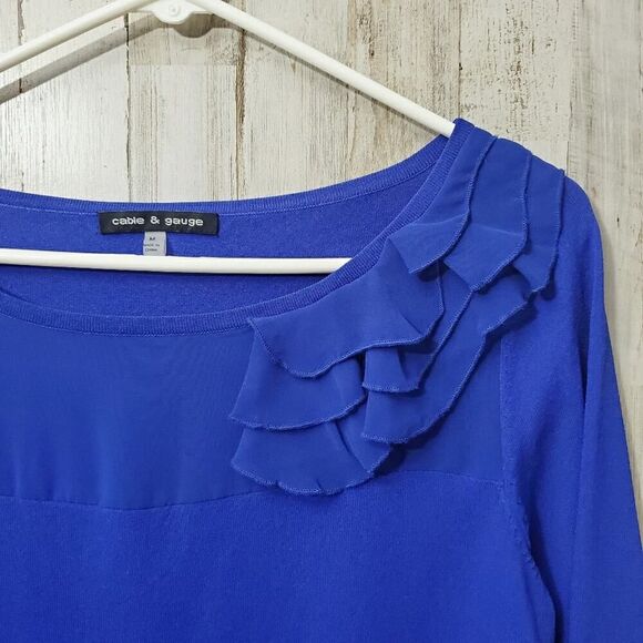 Cable and Gauge Ruffled Blouse Blue Size Medium - Picture 6 of 7